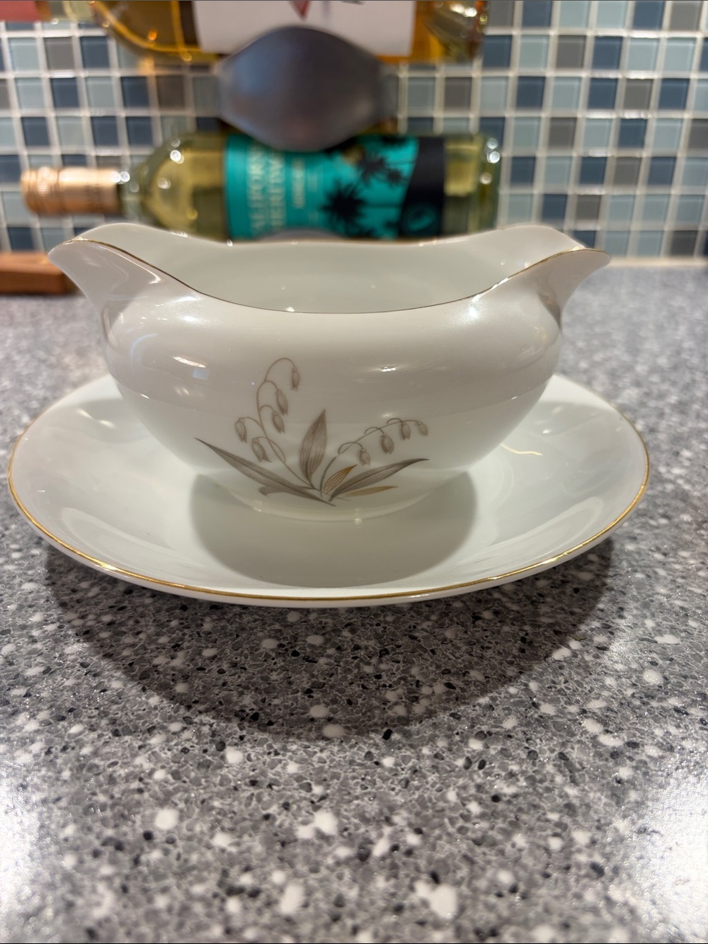 Kaysons Golden Rhapsody Gravy Boat with attached Saucer